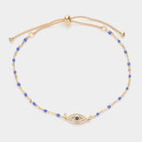 Evil Eye Pointed Beads Station Pull Tie Bracelet