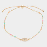 Evil Eye Pointed Beads Station Pull Tie Bracelet
