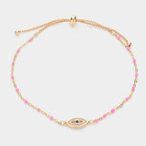 Evil Eye Pointed Beads Station Pull Tie Bracelet