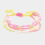 Flower Threaded Shell Piece Pointed Beaded Adjustable Cinch Pull Tie Bracelet
