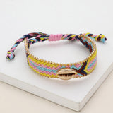 Metal Puka Shell Pointed Aztec Pattern Threaded Adjustable Cinch Pull Tie Bracelet