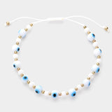 Evil Eye Beaded Adjustable Cinch Pull Tie Bracelet