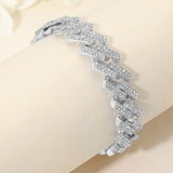 Bold 15mm Rhinestone Pave Zigzag Cuban Link Chain Bracelet