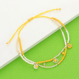 Flower Beaded Cinch Pull Tie Bracelet