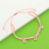 Flower Beaded Cinch Pull Tie Bracelet