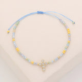 CZ Stone Pointed Cross Pendant Faceted Beaded Cinch Pull Tie Bracelet