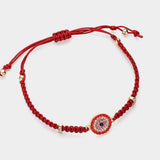 Stone Paved Evil Eye Pointed Braided Adjustable Cinch Pull Tie Bracelet