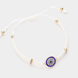 Stone Paved Evil Eye Pointed Braided Adjustable Cinch Pull Tie Bracelet