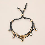 Evil Eye Charm Beaded Multi Layered Adjustable Cinch Pull Tie Bracelet