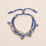 Evil Eye Charm Beaded Multi Layered Adjustable Cinch Pull Tie Bracelet