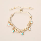 Evil Eye Charm Beaded Multi Layered Adjustable Cinch Pull Tie Bracelet