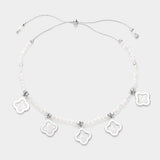 Quatrefoil Bezel Station Beaded Adjustable Pull Tie Bracelet