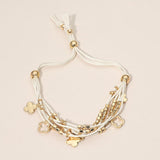Quatrefoil Charm Beaded Multi Layered Cord Adjustable Cinch Pull Tie Bracelet