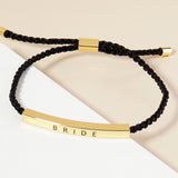 Gold Dipped BRIDE Message Bar Pointed Rope Adjustable Cinch Pull Tie Bracelet