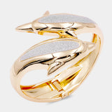 Bling Double Dolphin Hinged Bracelet