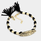 "Dream" Feather Accented Thread Tassel Bracelet