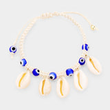 Puka Shell Evil Eye Cord Braid Adjustable Cinch Pull Tie Bracelet