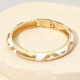 Geometric Pattern Enamel Inlay Hinged Bangle Bracelet