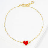 Gold Dipped CZ Stone Paved Rim Heart Charm Pointed Bracelet