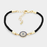 Rhinestone Embellished Evil Eye Charm Bracelet