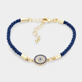 Rhinestone Embellished Evil Eye Charm Bracelet