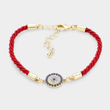 Rhinestone Embellished Evil Eye Charm Bracelet