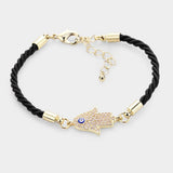 Rhinestone Embellished Hamsa Hand Enamel Evil Eye Charm Bracelet