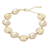 Pearl Accent Textured Disc Link Bracelet
