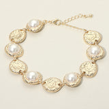 Pearl Accent Textured Disc Link Bracelet