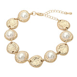 Pearl Accent Textured Disc Link Bracelet