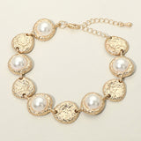 Pearl Accent Textured Disc Link Bracelet