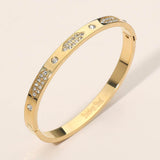 Stainless Steel Geometric CZ Detail Hinged Bangle Bracelet