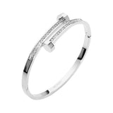 Stainless Steel CZ Stone Paved Nail Head Tip Hinged Bangle Bracelet