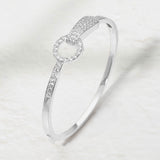 Rhodium Plated CZ Pave Ring Link Hinged Bangle Bracelet