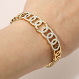 Stainless Steel CZ Pave Circle Link Hinged Bangle Bracelet