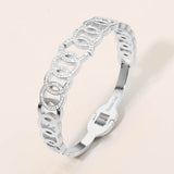 Stainless Steel CZ Pave Circle Link Hinged Bangle Bracelet