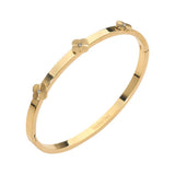 Stainless Steel CZ Center Quatrefoil Station Hinged Bangle Bracelet