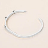 Stainless Steel CZ Center Quatrefoil Station Hinged Bangle Bracelet