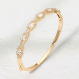 14K Gold Plated Marquise CZ Stone Cluster Around Hinged Bangle Bracelet
