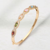 14K Gold Plated Marquise CZ Stone Cluster Around Hinged Bangle Bracelet