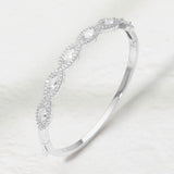 Rhodium Plated Marquise CZ Stone Cluster Around Hinged Bangle Bracelet