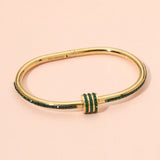 Stainless Steel CZ Stone Accent Hinged Bangle Bracelet