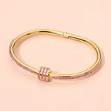 Stainless Steel CZ Stone Accent Hinged Bangle Bracelet