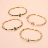 Stainless Steel CZ Stone Accent Hinged Bangle Bracelet