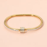 Stainless Steel CZ Stone Accent Hinged Bangle Bracelet