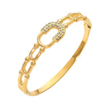 Stainless Steel CZ Pave Horseshoe Accent Hinged Bangle Bracelet