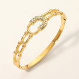 Stainless Steel CZ Pave Horseshoe Accent Hinged Bangle Bracelet