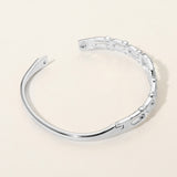 Stainless Steel CZ Pave Horseshoe Accent Hinged Bangle Bracelet