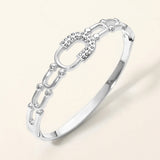 Stainless Steel CZ Pave Horseshoe Accent Hinged Bangle Bracelet