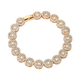 14K Gold Plated Round Halo CZ Link Tennis Bracelet